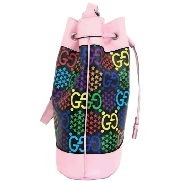Gucci Psychedelic Multicolor Print Bucket Bag Pink with Drawstring (EUC) - Picture 4 of 16